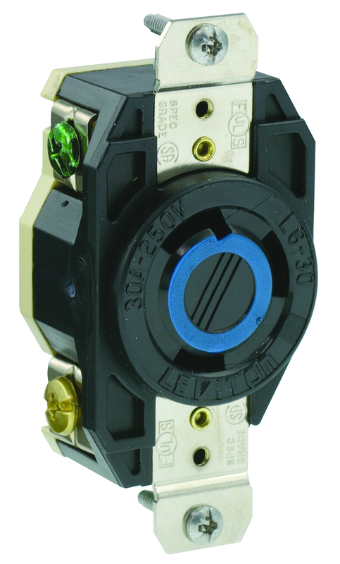 30 Amp; 250 Volt; NEMA L6-30R; 2P; 3W; Flush Mtg Locking Receptacle; Industrial Grade; Grounding; V-0-MAX - Black - Benchmark Tooling