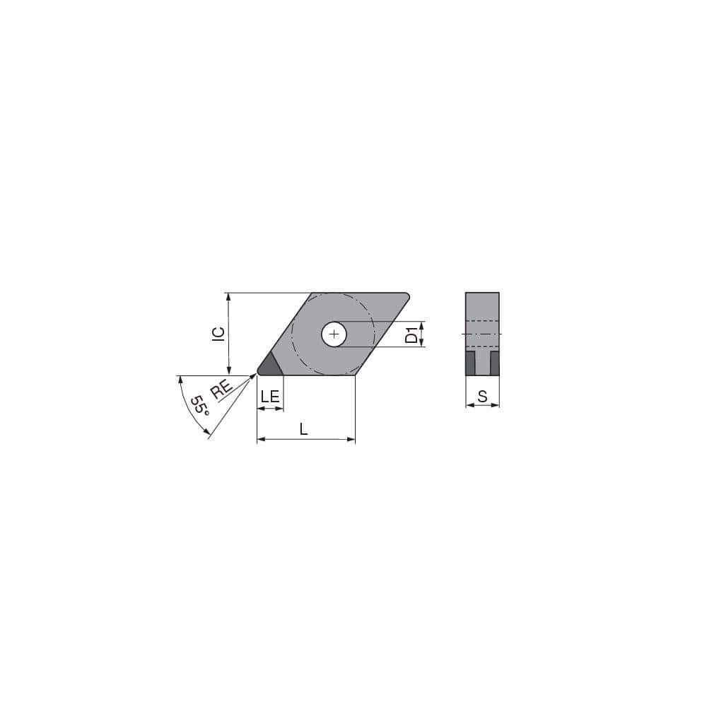 Turning Insert:  DNGA441SN014GK3,  Polycrystalline Cubic Boron Nitride TiN Finish,  Neutral,  1/2″ Inscribed Circle,  0.0157″ Corner Radius,  55.0 &deg N/A Diamond,  Series  DNGA