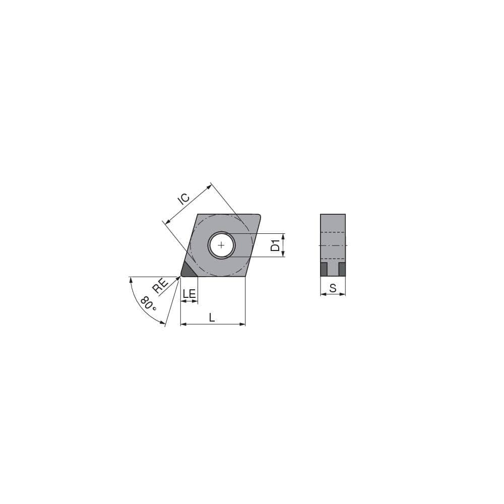 Turning Insert:  CNGA433SN018FK2,  Polycrystalline Cubic Boron Nitride Uncoated Finish,  Neutral,  1/2″ Inscribed Circle,  0.0472″ Corner Radius,  80.0 &deg N/A Diamond,  Series  CNGA