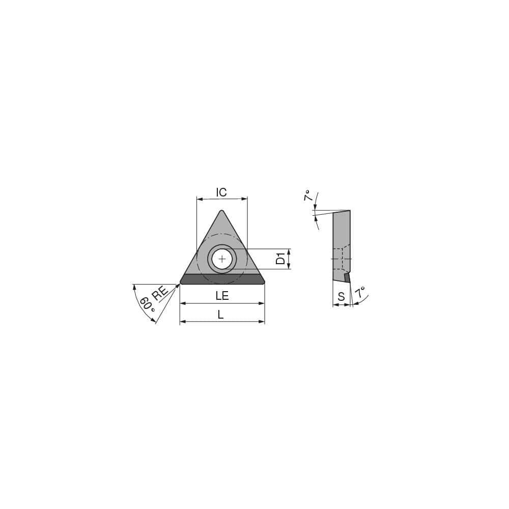 Turning Insert:  TCGT2155FNA4CB1,  Polycrystalline Diamond Uncoated Finish,  Neutral,  1/4″ Inscribed Circle,  0.0079″ Corner Radius,  60.0 &deg N/A Triangle,  Series  TCGT