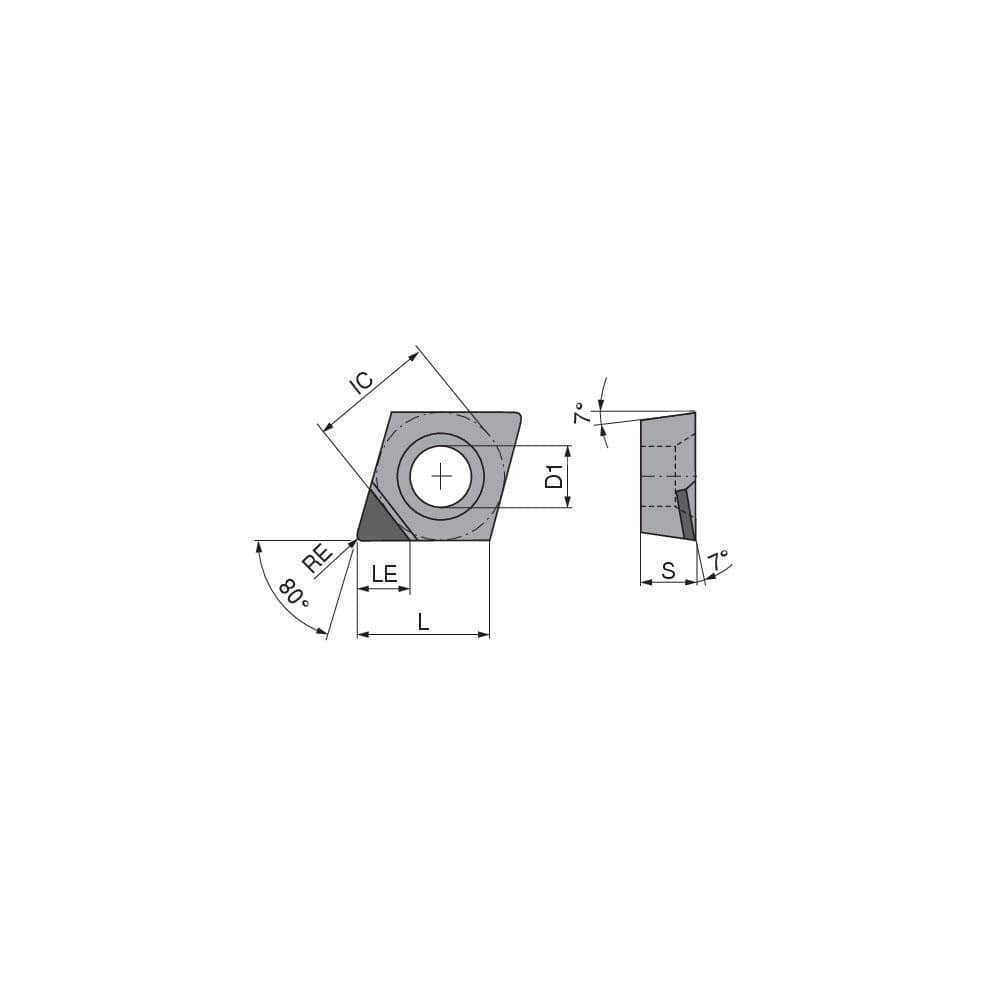 Turning Insert:  CCGT2155FNA3Q CTDPS30,  Polycrystalline Diamond Uncoated Finish,  Neutral,  1/4″ Inscribed Circle,  0.0079″ Corner Radius,  80.0 &deg N/A Diamond,  Series  CCGT