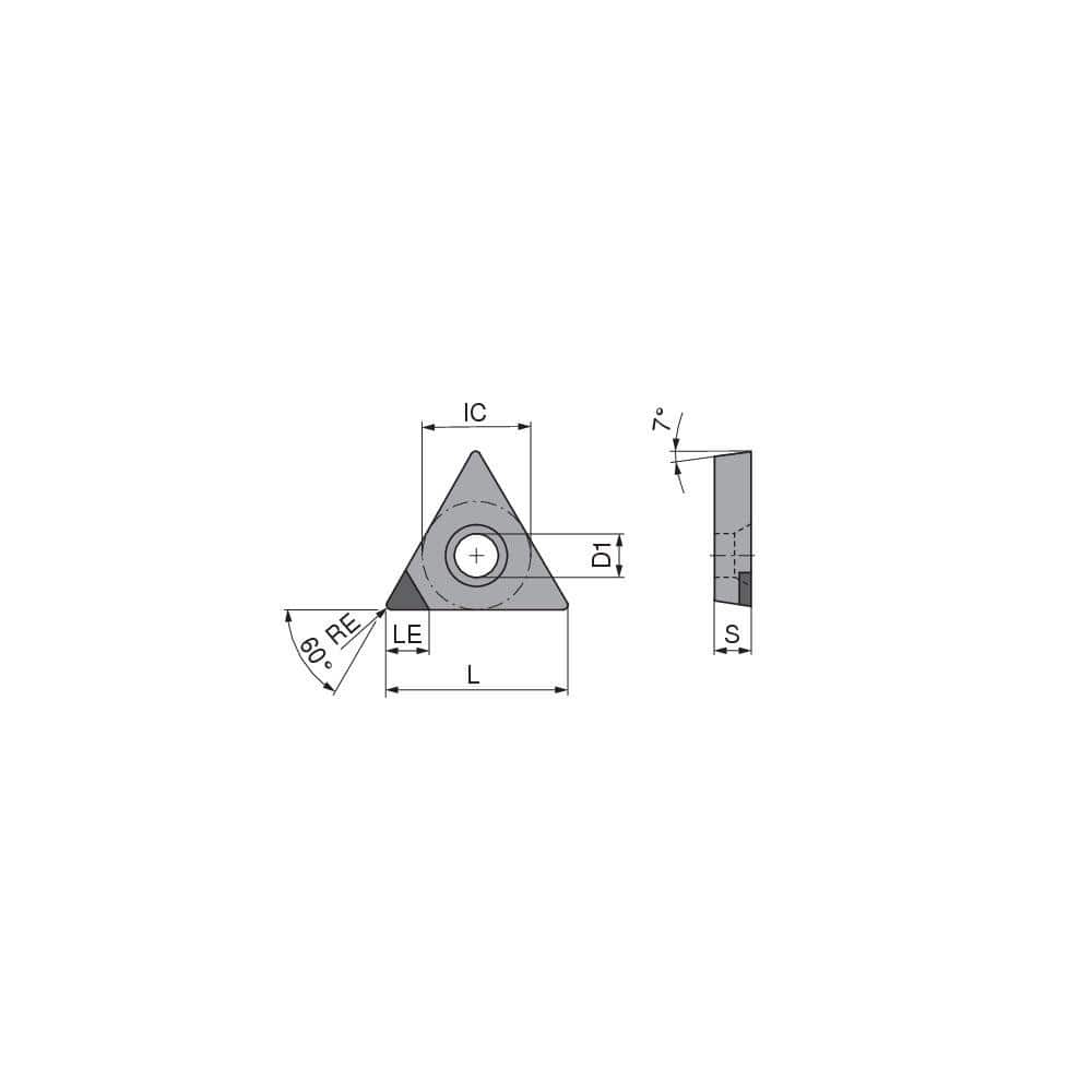 Turning Insert:  TCGW21.52FN_A3 CTDPD20,  Polycrystalline Diamond Uncoated Finish,  Neutral,  1/4″ Inscribed Circle,  0.0315″ Corner Radius,  60.0 &deg N/A Triangle,  Series  TCGW