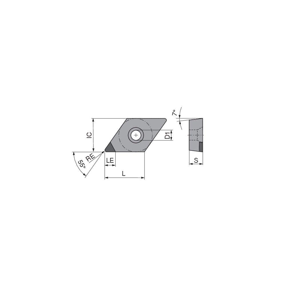 Turning Insert:  DCGW32.52FN_A3 CTBS10U,  Polycrystalline Cubic Boron Nitride Uncoated Finish,  Neutral,  0.0315″ Corner Radius,  55.0 &deg N/A Diamond,  Series  DCGW