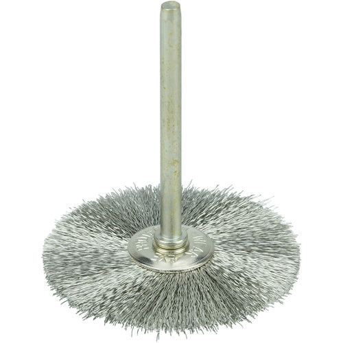 1-1/2″ Miniature Wire Wheel, .005″ Stainless Steel Fill, 1/8″ Stem - Benchmark Tooling