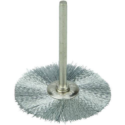 1-1/2″ Miniature Wire Wheel, .005″ Steel Fill, 1/8″ Stem - Benchmark Tooling