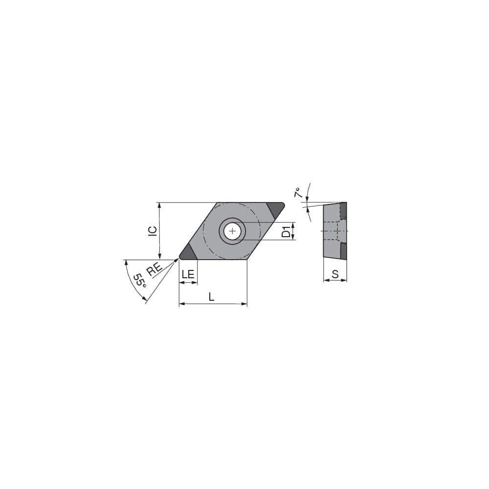 Turning Insert:  DCGW3251TN009CB4,  Polycrystalline Cubic Boron Nitride Uncoated Finish,  Neutral,  0.0157″ Corner Radius,  55.0 &deg N/A Diamond,  Series  DCGW
