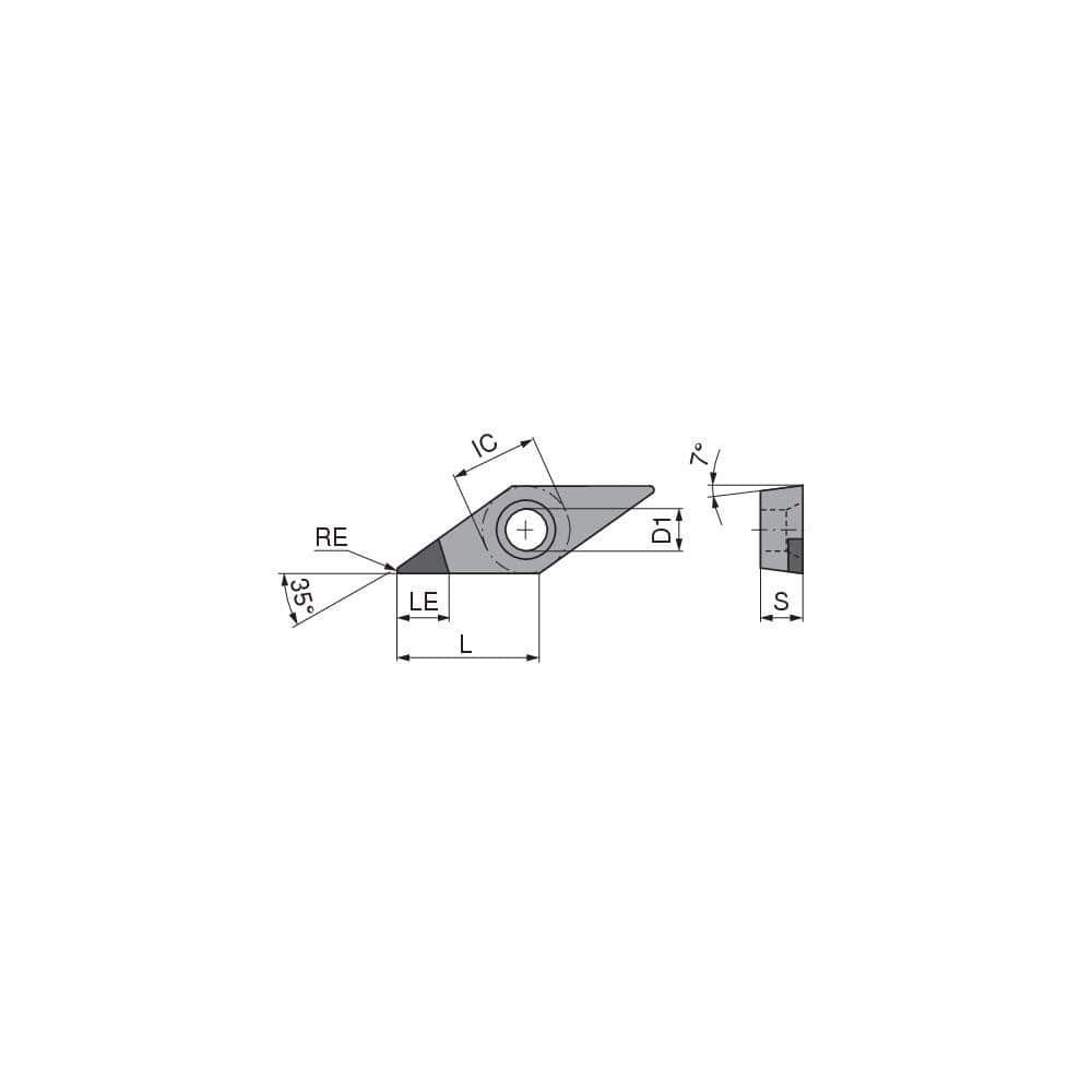 Turning Insert:  VCGW21.5.5FNA4 CTBH41U,  Polycrystalline Cubic Boron Nitride TiN Finish,  Neutral,  0.0079″ Corner Radius,  35.0 &deg N/A Diamond,  Series  VCGW