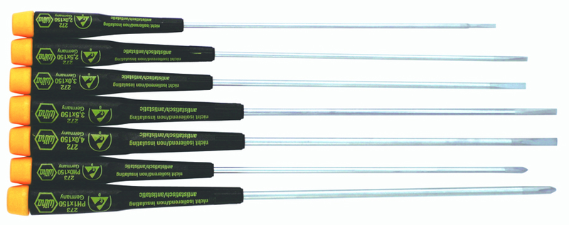 7 Piece - Precision ESD Safe Slotted & Phillips Extra Long Screwdriver Set - #27393 - Slotted 2.0 - 4.0mm; Phillips # 0; 1 x 150mm - Benchmark Tooling