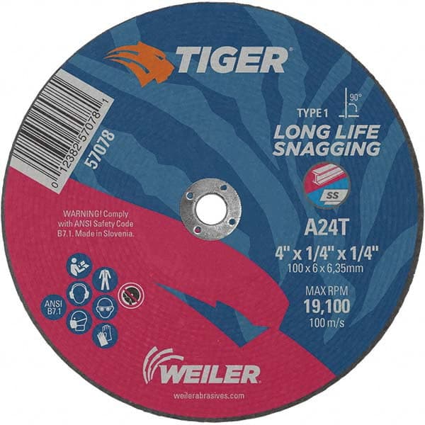 Weiler - 4 x 1/4, 1/4" Hole Aluminum Oxide Cutoff Wheel - Benchmark Tooling