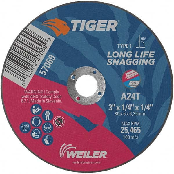 Weiler - 3 x 1/4, 1/4" Hole Aluminum Oxide Cutoff Wheel - Benchmark Tooling