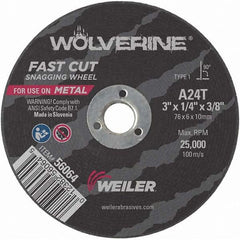 Weiler - 3 x 1/4, 3/8" Hole Aluminum Oxide Cutoff Wheel - Benchmark Tooling