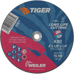 Weiler - 4 x 1/8, 1/4" Hole 36 Grit Aluminum Oxide Cutoff Wheel - Benchmark Tooling