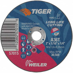 Weiler - 2 x 1/16, 1/4" Hole 36 Grit Aluminum Oxide Cutoff Wheel - Benchmark Tooling