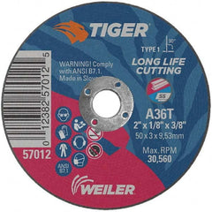 Weiler - 2 x 1/8, 3/8" Hole 36 Grit Aluminum Oxide Cutoff Wheel - Benchmark Tooling