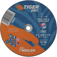 Weiler - 4 x 0.035, 1/4" Hole 60 Grit Zirconia Alumina Cutoff Wheel - Benchmark Tooling