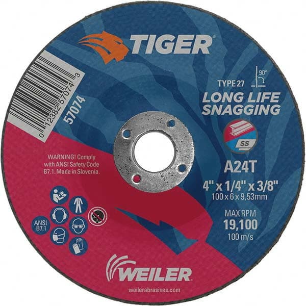 Weiler - Depressed-Center Wheels Wheel Diameter (Inch): 4 Wheel Thickness (Inch): 1/4 - Benchmark Tooling