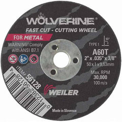 Weiler - 2 x 0.035, 3/8" Hole 60 Grit Aluminum Oxide Cutoff Wheel - Benchmark Tooling