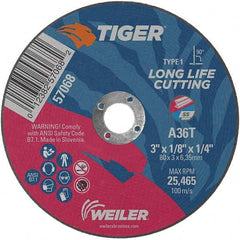 Weiler - 3 x 1/8, 1/4" Hole 36 Grit Aluminum Oxide Cutoff Wheel - Benchmark Tooling