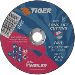 Weiler - 3 x 0.035, 1/4" Hole 60 Grit Aluminum Oxide Cutoff Wheel - Benchmark Tooling