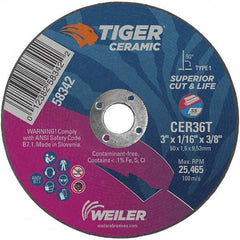 Weiler - 3 x 1/16, 3/8" Hole 36 Grit Ceramic Alumina Cutoff Wheel - Benchmark Tooling