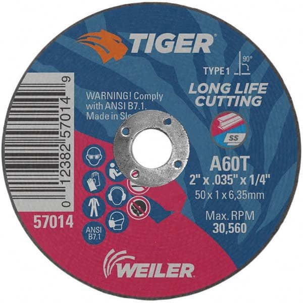 Weiler - 2 x 0.035, 1/4" Hole 60 Grit Aluminum Oxide Cutoff Wheel - Benchmark Tooling