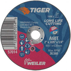 Weiler - 2 x 0.035, 1/4" Hole 60 Grit Aluminum Oxide Cutoff Wheel - Benchmark Tooling