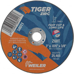 Weiler - 3 x 0.035, 3/8" Hole 60 Grit Zirconia Alumina Cutoff Wheel - Benchmark Tooling