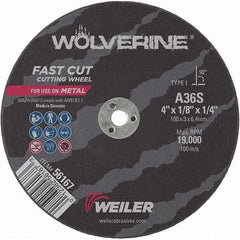 Weiler - 4 x 1/8, 1/4" Hole 36 Grit Aluminum Oxide Cutoff Wheel - Benchmark Tooling