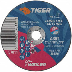 Weiler - 2 x 1/16, 3/8" Hole 36 Grit Aluminum Oxide Cutoff Wheel - Benchmark Tooling