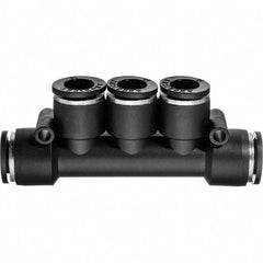 Value Collection - 5/16" OD, Nylon Push-to-Connect Manifold 3 Tubes - 150 Max psi, Black - Benchmark Tooling