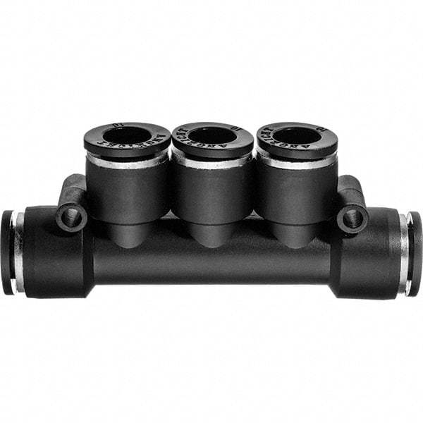 Value Collection - 10mm OD, Nylon Push-to-Connect Manifold 3 Tubes - 150 Max psi, Black - Benchmark Tooling