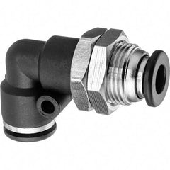 Value Collection - 1/2" OD, Nylon Push-to-Connect Bulkhead Union Elbow - 150 Max psi, Black - Benchmark Tooling