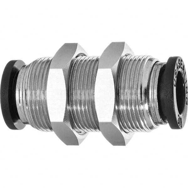 Value Collection - 1/2" OD, Nylon Push-to-Connect Bulkhead Union - 150 Max psi, Black - Benchmark Tooling