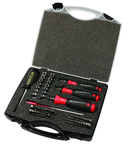 59 Piece - Torque Control - #28589 - Includes: Torque handle 10-50 Inch/Lbs; 5-10 Inch/Lbs and 15-80 Inch lbs. Hex; Torx®; Phillips; Slotted; Pozi Bits and Sockets in Storage Case - Benchmark Tooling