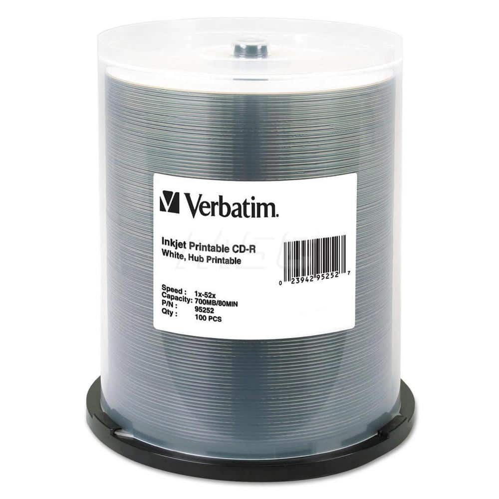 Verbatim - Office Machine Supplies & Accessories; Office Machine/Equipment Accessory Type: CD-R Discs ; For Use With: Inkjet Printer ; Storage Capacity: 700MB ; Color: White - Exact Industrial Supply