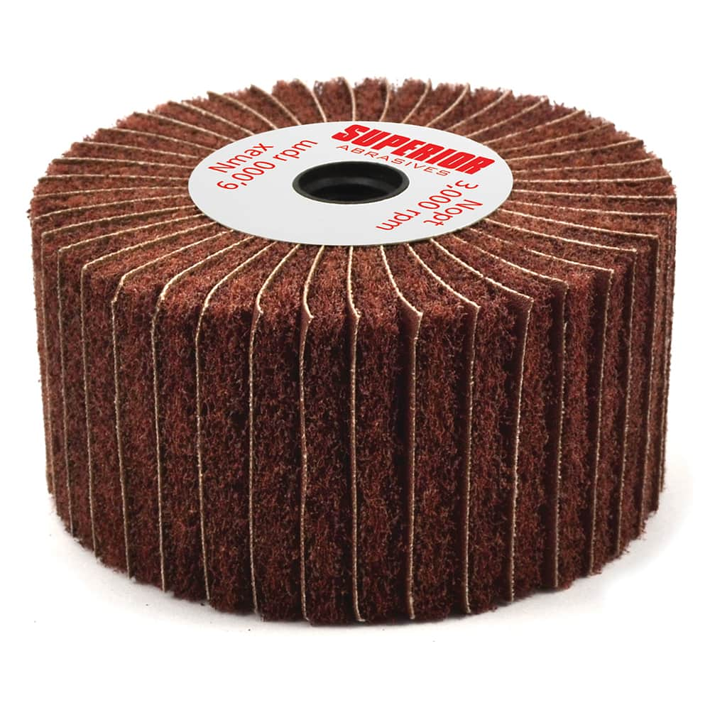 Superior Abrasives - Mounted Flap Wheels; Abrasive Type: Non-Woven ; Outside Diameter (Inch): 4 ; Face Width (Inch): 2 ; Abrasive Material: Aluminum Oxide ; Grit: 180 ; Mounting Type: Arbor - Exact Industrial Supply