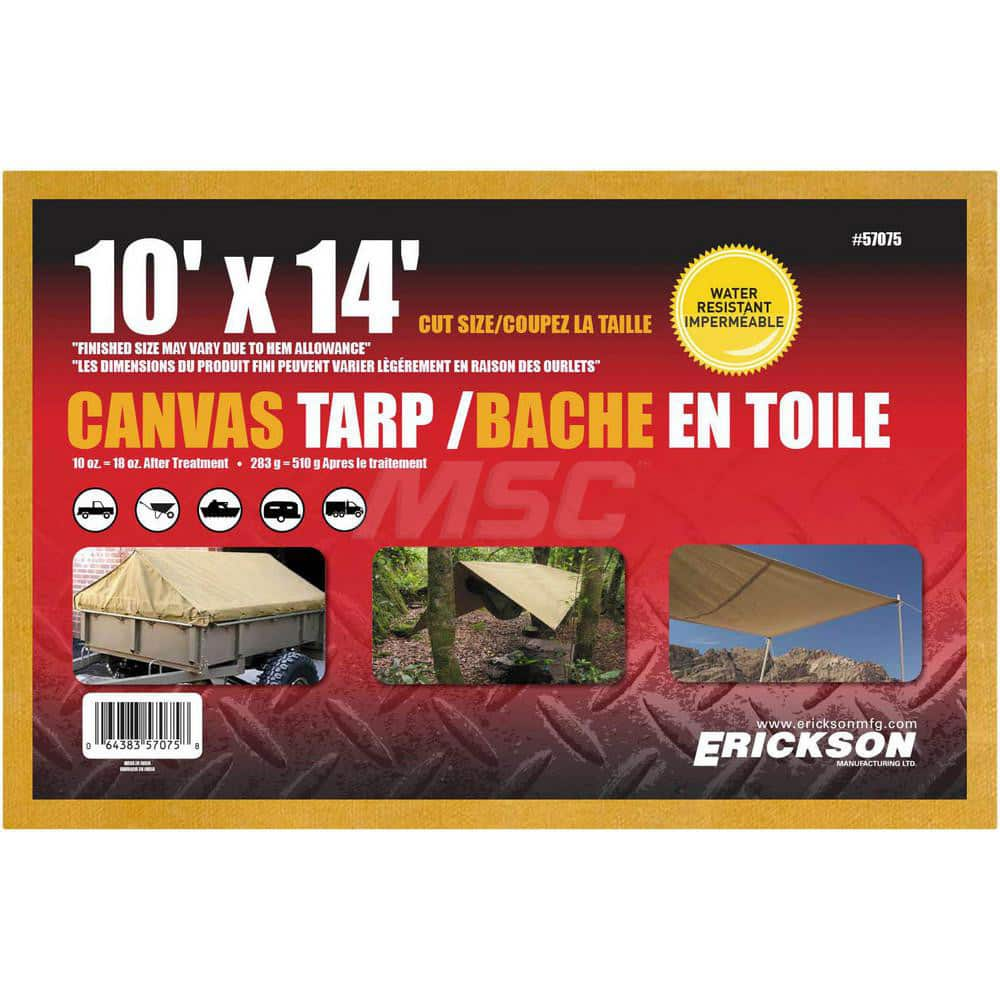 Erickson Manufacturing - Tarps & Dust Covers; Material: Canvas ; Width (Feet): 10.00 ; Grommet: Yes ; Color: Beige ; Length: 14 ; Additional Information: Finished Size May Vary Due to Hem Allowance - Exact Industrial Supply