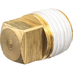 USA Sealing - Brass & Chrome Pipe Fittings; Type: Solid Square Head Plug ; Fitting Size: 1-1/2 ; End Connections: MBSPT w/Thread Sealant ; Material: Brass ; Pressure Rating (psi): 125 ; Finish/Coating: Uncoated - Exact Industrial Supply