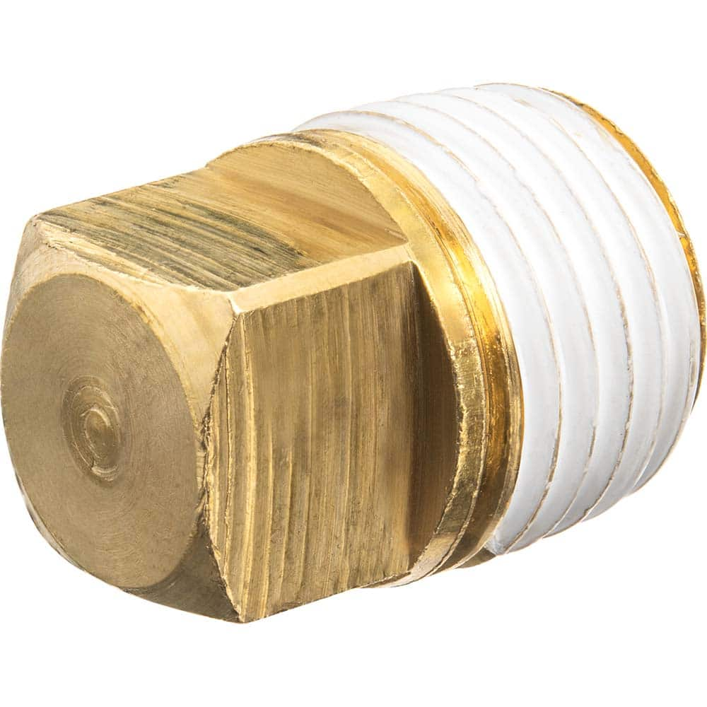 USA Sealing - Brass & Chrome Pipe Fittings; Type: Solid Square Head Plug ; Fitting Size: 1-1/4 ; End Connections: MNPT w/Thread Sealant ; Material: Brass ; Pressure Rating (psi): 125 ; Finish/Coating: Uncoated - Exact Industrial Supply