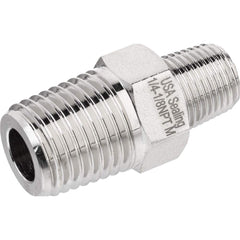 USA Sealing - Brass & Chrome Pipe Fittings; Type: Reducing Hex Nipple ; Fitting Size: 3/8 x 1/8 ; End Connections: MNPTF x MNPTF ; Material: Brass ; Pressure Rating (psi): 1000 ; Finish/Coating: Nickel Plated - Exact Industrial Supply