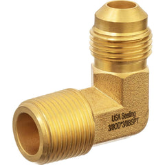 USA Sealing - Metal Flared Tube Fittings; Type: 90 Elbow ; Flared Degrees: 45 ; End Connections: Male JIC x MBSPT ; Thread Size: 1/4 ; Tube Outside Diameter (Inch): 1/4 ; Thread Type: Male BSPT - Exact Industrial Supply