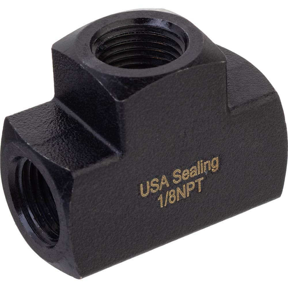 USA Sealing - Brass & Chrome Pipe Fittings; Type: Tee ; Fitting Size: 3/8 x 3/8 x 3/8 ; End Connections: FNPTF x FNPTF x FNPTF ; Material: Brass ; Pressure Rating (psi): 1000 ; Finish/Coating: Black Zinc - Exact Industrial Supply