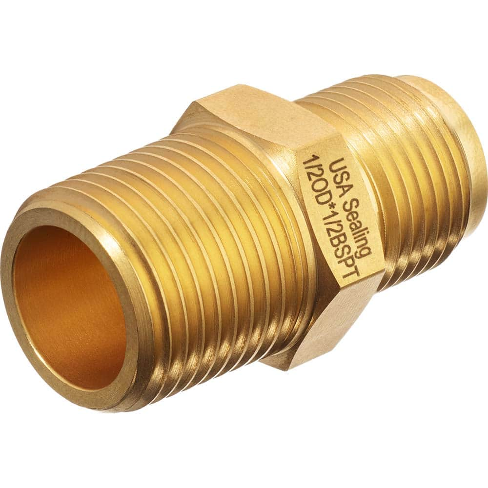 USA Sealing - Metal Flared Tube Fittings; Type: Straight Adapter ; Flared Degrees: 45 ; End Connections: Male JIC x MBSPT ; Thread Size: 1/4 ; Tube Outside Diameter (Inch): 1/2 ; Thread Type: Male BSPT - Exact Industrial Supply