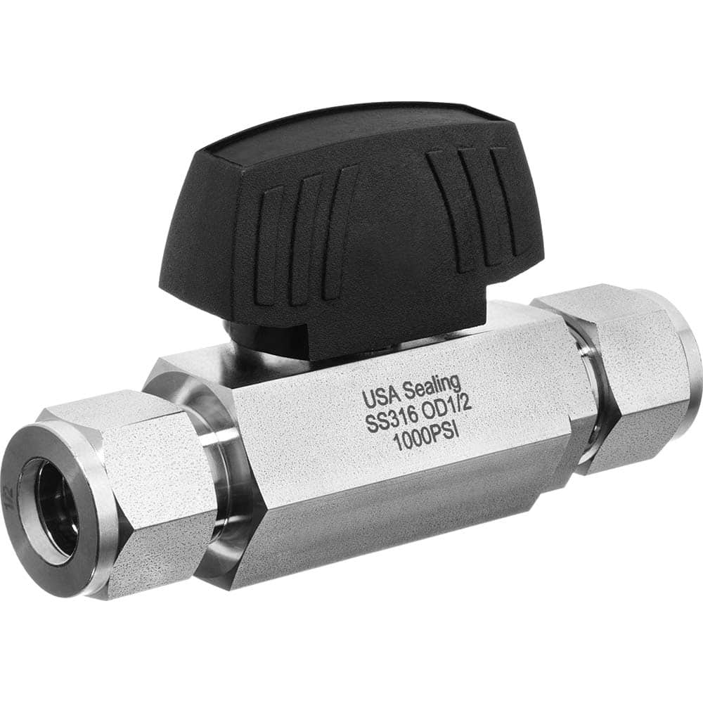 USA Sealing - Instrumentation Ball Valves; Material: Stainless Steel ; Pipe Size: 1/2 (Inch); End Connections: FNPT x FNPT ; WOG Rating (psi): 1500 ; Handle Type: Wedge ; Style: 2-Way - Exact Industrial Supply