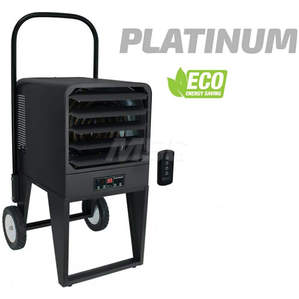 Electric Forced Air Heaters; Heater Type: Portable Unit; Maximum BTU Rating: 34121; Voltage: 240V; Phase: 1; Wattage: 10000; Overall Length (Inch): 41-1/4; Overall Length (Decimal Inch): 41.2500; Overall Width (Inch): 19; Overall Width (Decimal Inch - 4 D