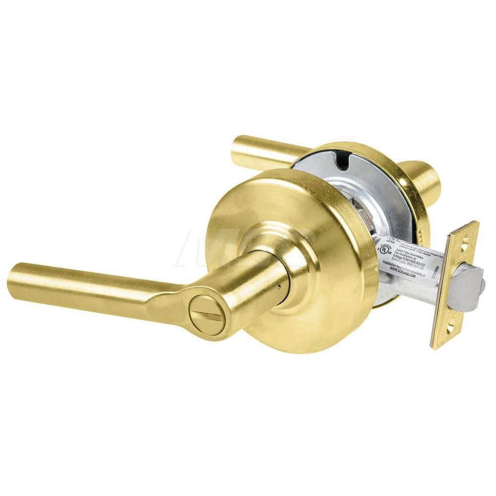 Lever Locksets; Type: Cylindrical Lock; Key Type: Keyless; Strike Type: Curved Lip Strike; Finish/Coating: Satin Brass; Material: Metal; Material: Metal; Door Thickness: 1.75 in; Backset: 2.75 in; Cylinder Type: No Keyway; Minimum Order Quantity: Metal; M