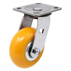 Top Plate Caster: Polyurethane, 5″ Wheel Dia, 2″ Wheel Width, 900 lb Capacity 4.5″ Plate Length, 4″ Plate Width