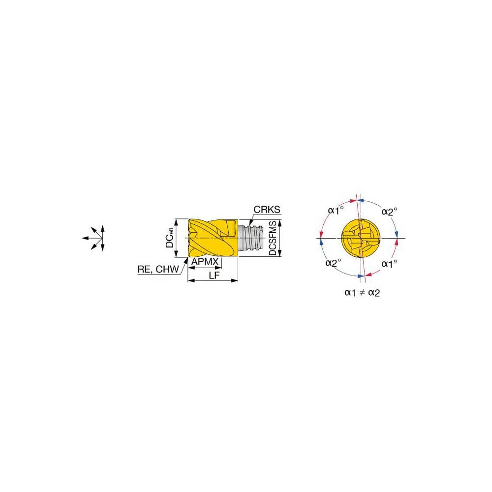 Square End Mill Heads; Mill Diameter (Inch): 1; Mill Diameter (Decimal Inch): 1.0000; Number of Flutes: 4; Length of Cut (Decimal Inch): 0.8660; Connection Type: S15; Overall Length (Inch): 1.4570 in; Material: Solid Carbide; Finish/Coating: TiAlN; Cuttin