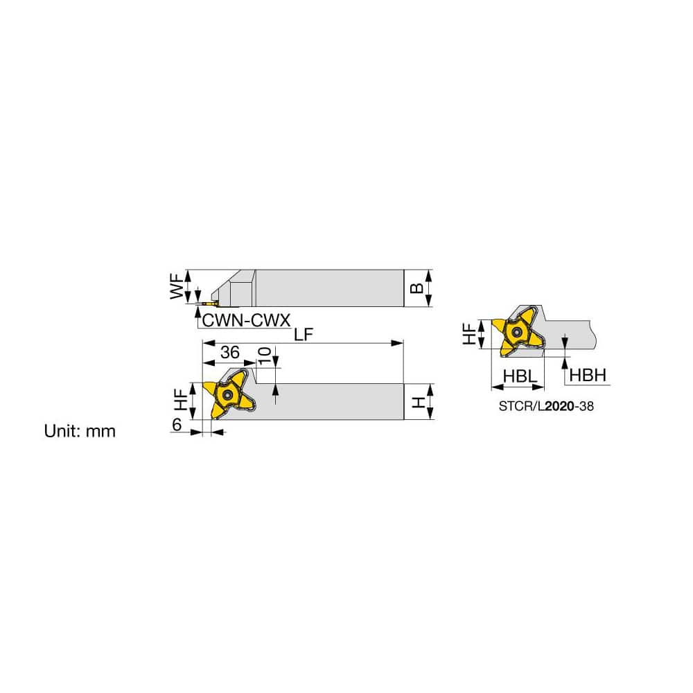 Indexable Grooving Toolholder:  STCR2020-38, Uses 38 Inserts,  No