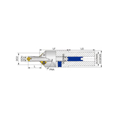 Drilling Chamfer Rings; Series: TIDCF; Inside Diameter (mm): 8.5000; Overall Diameter (mm): 25.0000; Overall Length (mm): 165.0000; Insert Style: XCGT; Chamfer Angle: 45.000; Number of Chamfer Ring Inserts: 2